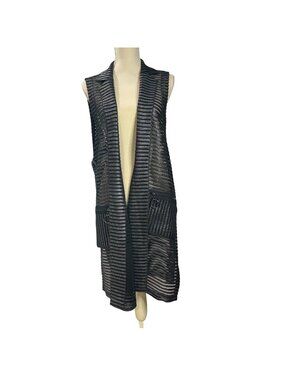 IC by Connie K Sleeveless Duster Vest Women's Size XXL Edgy Sheer Metallic Black